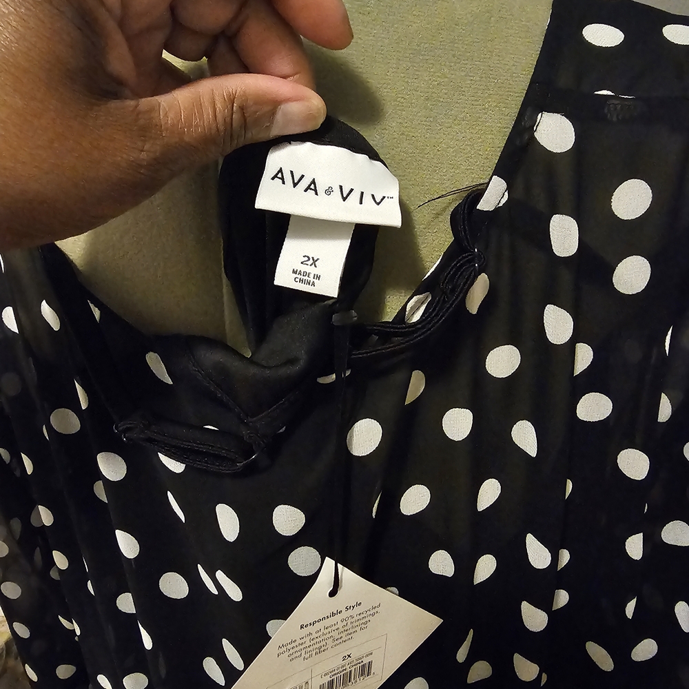 AVA & VIV Balloon Long Sleeve Maxi Shift Dress-M Black Polka Dots NWT SZ 2XL: - Picture 4 of 7